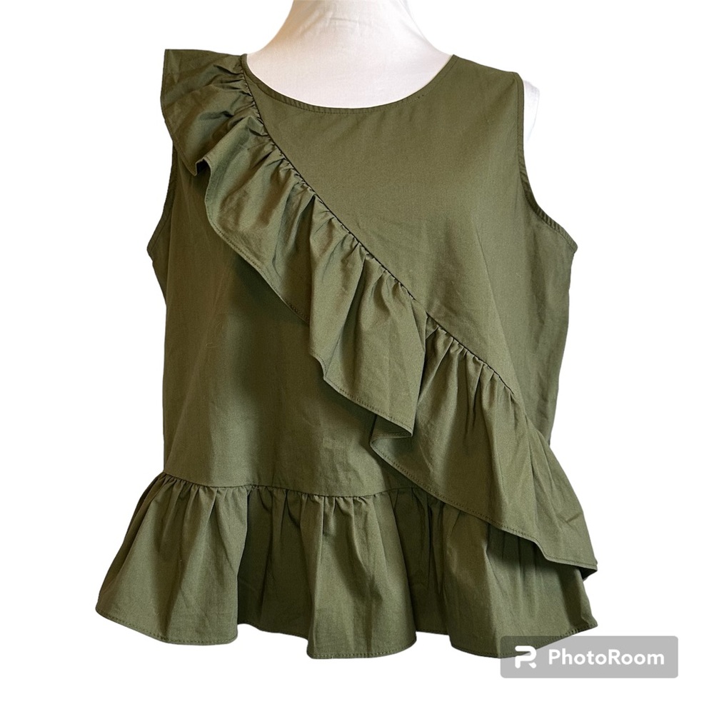 Worthington Olive Army Green Ruffle Sleeveless Tank Top Blouse Size Medium